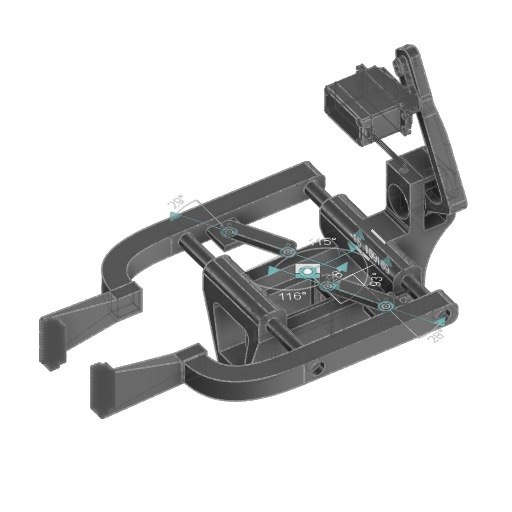 Gripper CAD: servo-driven linkage with its design angles